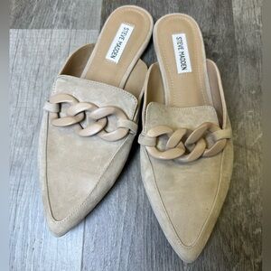 Steve Madden Beige Chain Accent Mules
